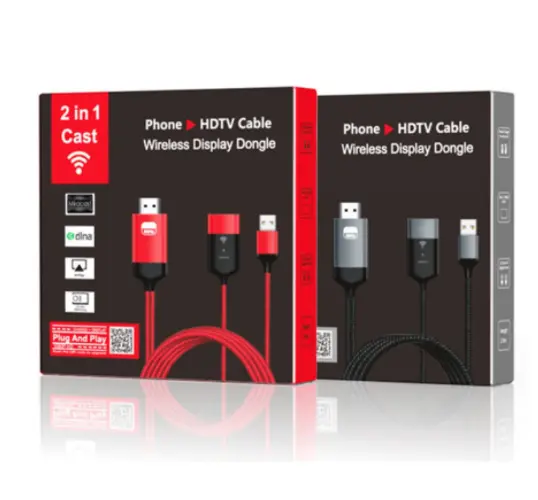 2 in 1 Cast (Phone to HDTV Cable) Wireless Display Dongle.webp